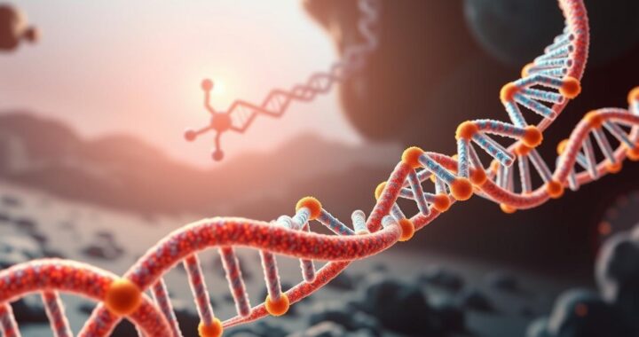 ein DNA-Strang mit einem DNA Molekül im Hintergrund symbolisiert Telomerase