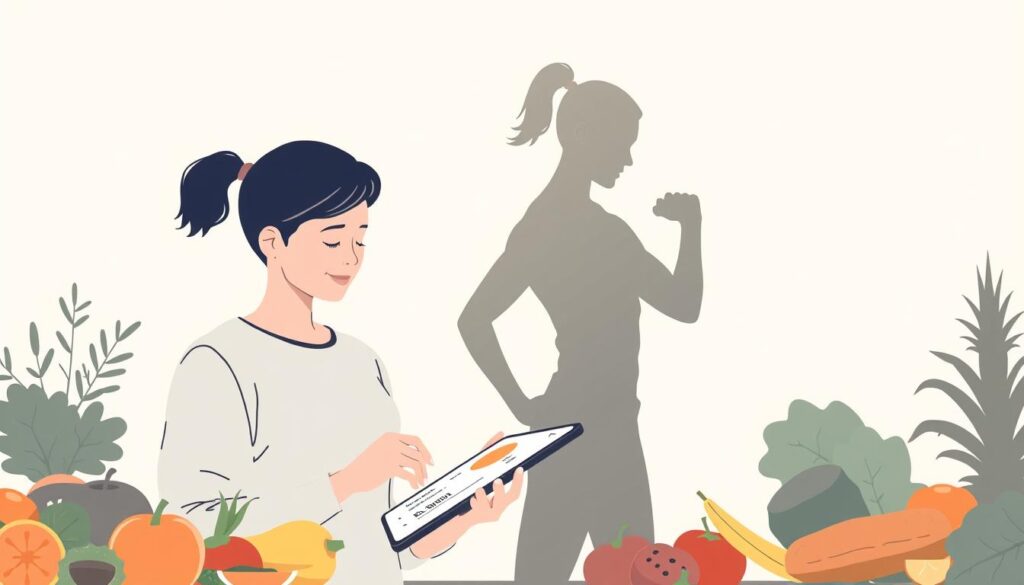 Frau plant Ernährung und Training digital mit gesunder Motivation