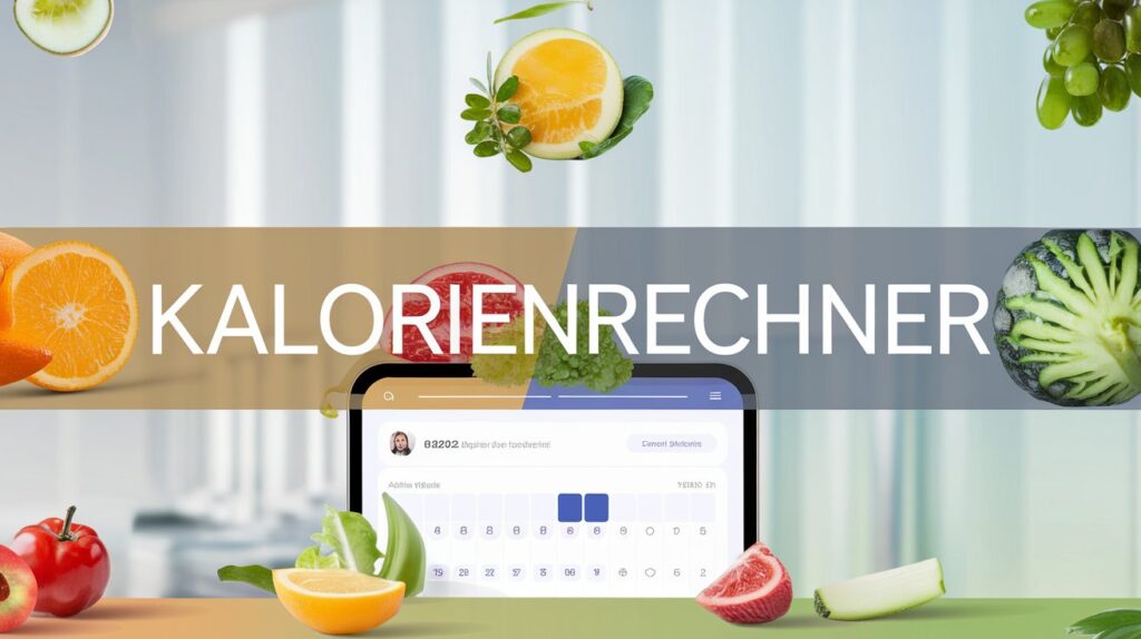 Kalorienrechner mit Smartphone-Interface und frischem Obst auf hellem Hintergrund
