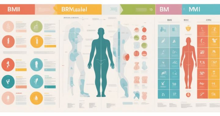 Übersichtsgrafik zur BMI-Klassifikation mit Körperformen von Untergewicht bis Adipositas, farblich sortiert