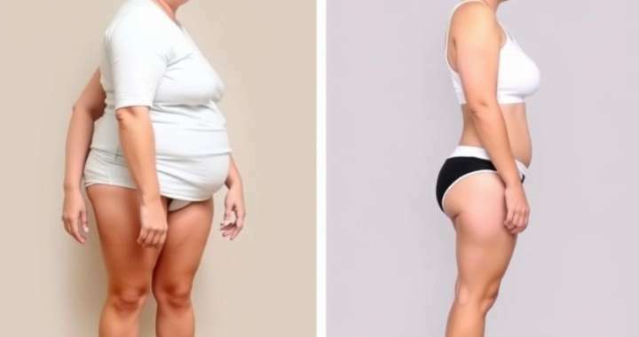 Vorher-Nachher-Bild einer Frau mit deutlichem Gewichtsverlust